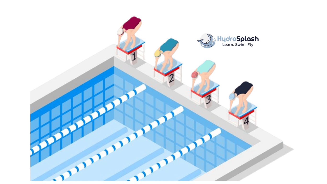 Swimmer practising competitive race start from starting block