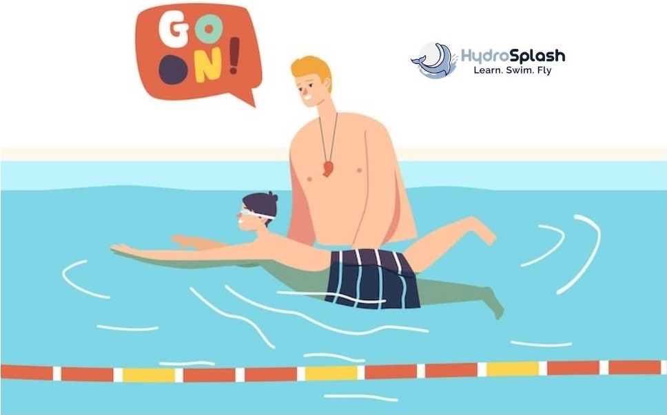Swimming Coach Helping Adult Improve Stroke Technique to see results of swimming